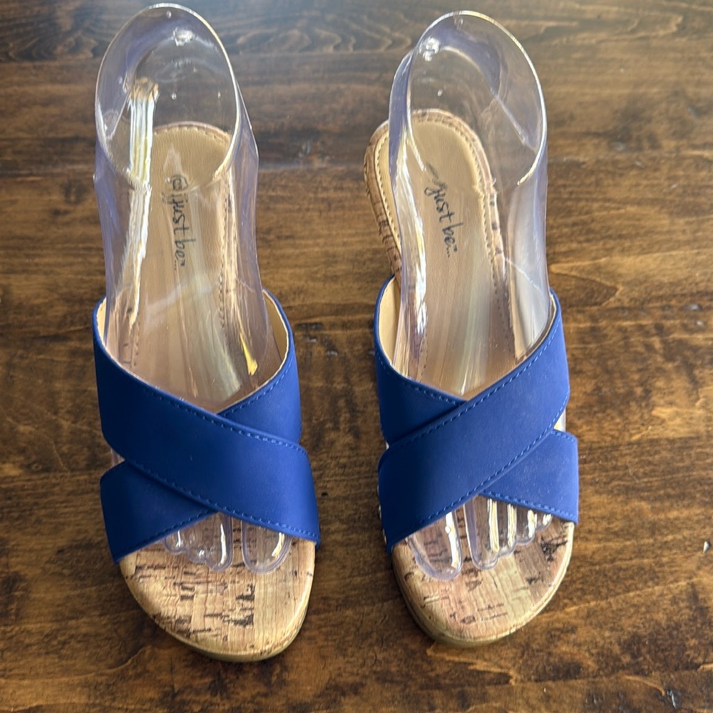 Just Be Women's Royal Blue Narrow Wedge Strap Sandals Size 6